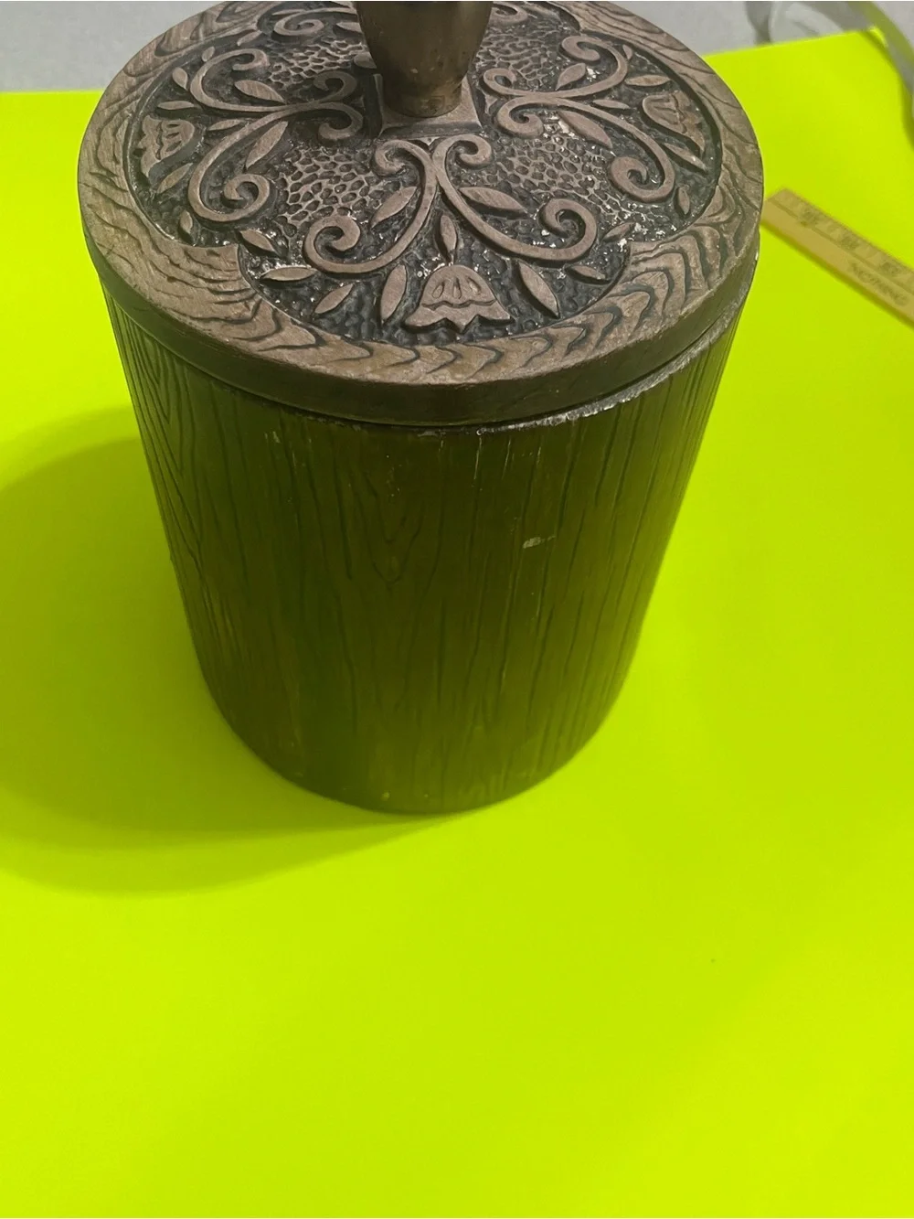1970s Vintage-Style Green and Bronze Cookie Canister - Decorative Food Storage